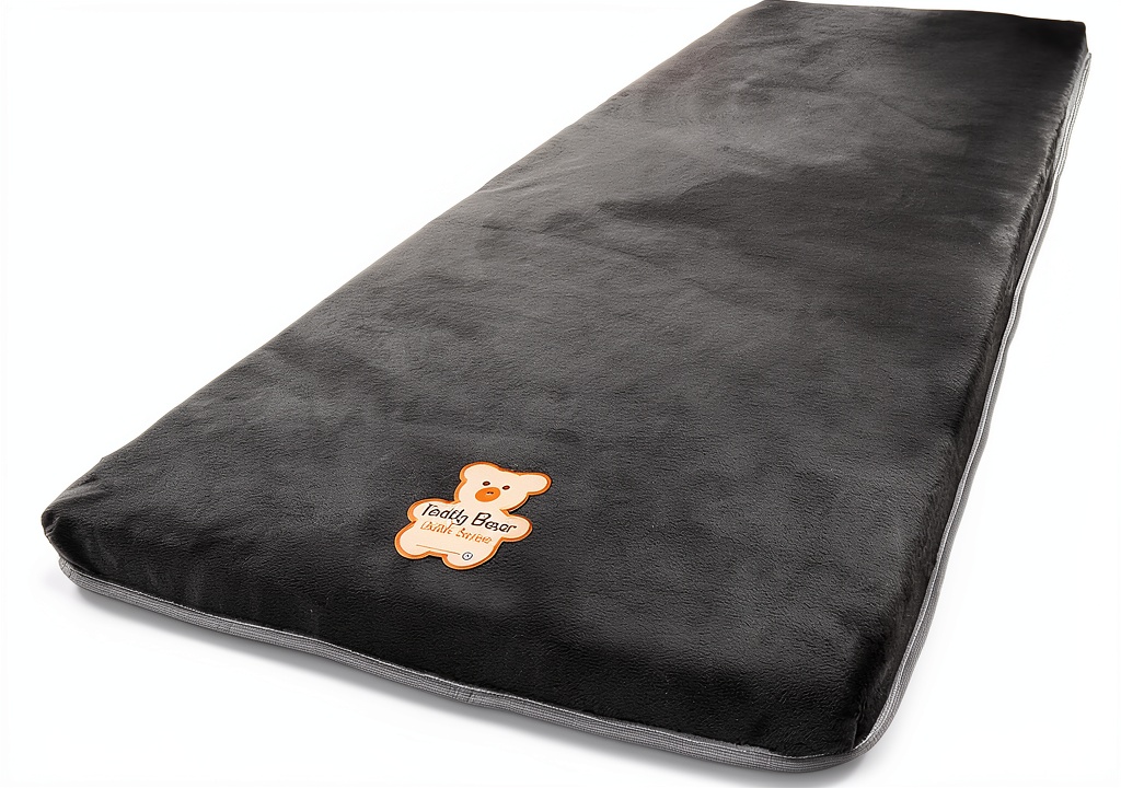 RV bunk mat cover installed on a charcoal mattress