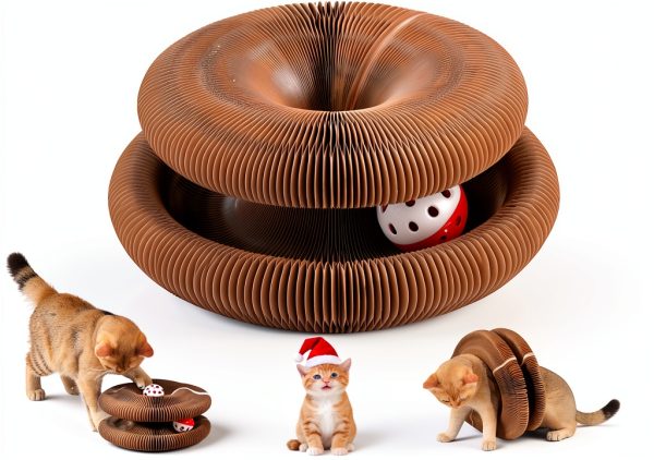 Cat Scratcher Toy VOXGET Foldable Scratching Board Bell Balls Auburn-0