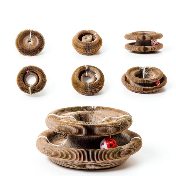 Cat Scratcher Toy VOXGET Foldable Scratching Board Bell Balls Auburn-7