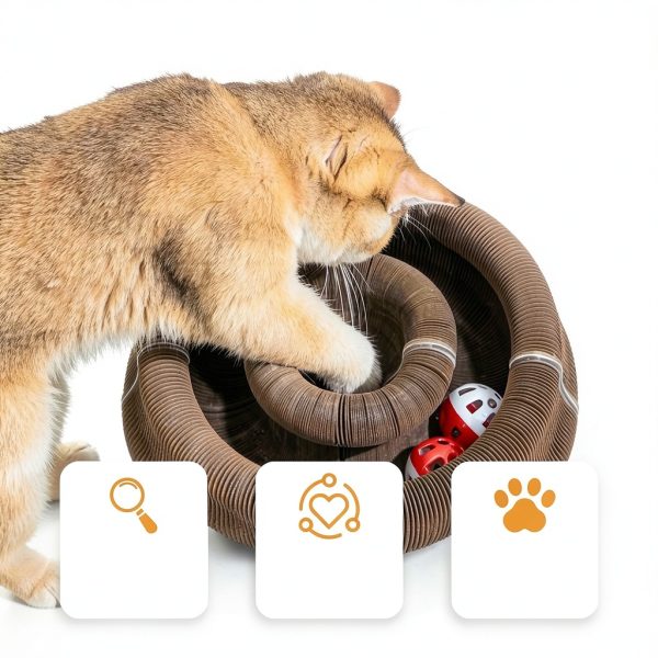 Cat Scratcher Toy VOXGET Foldable Scratching Board Bell Balls Auburn-4
